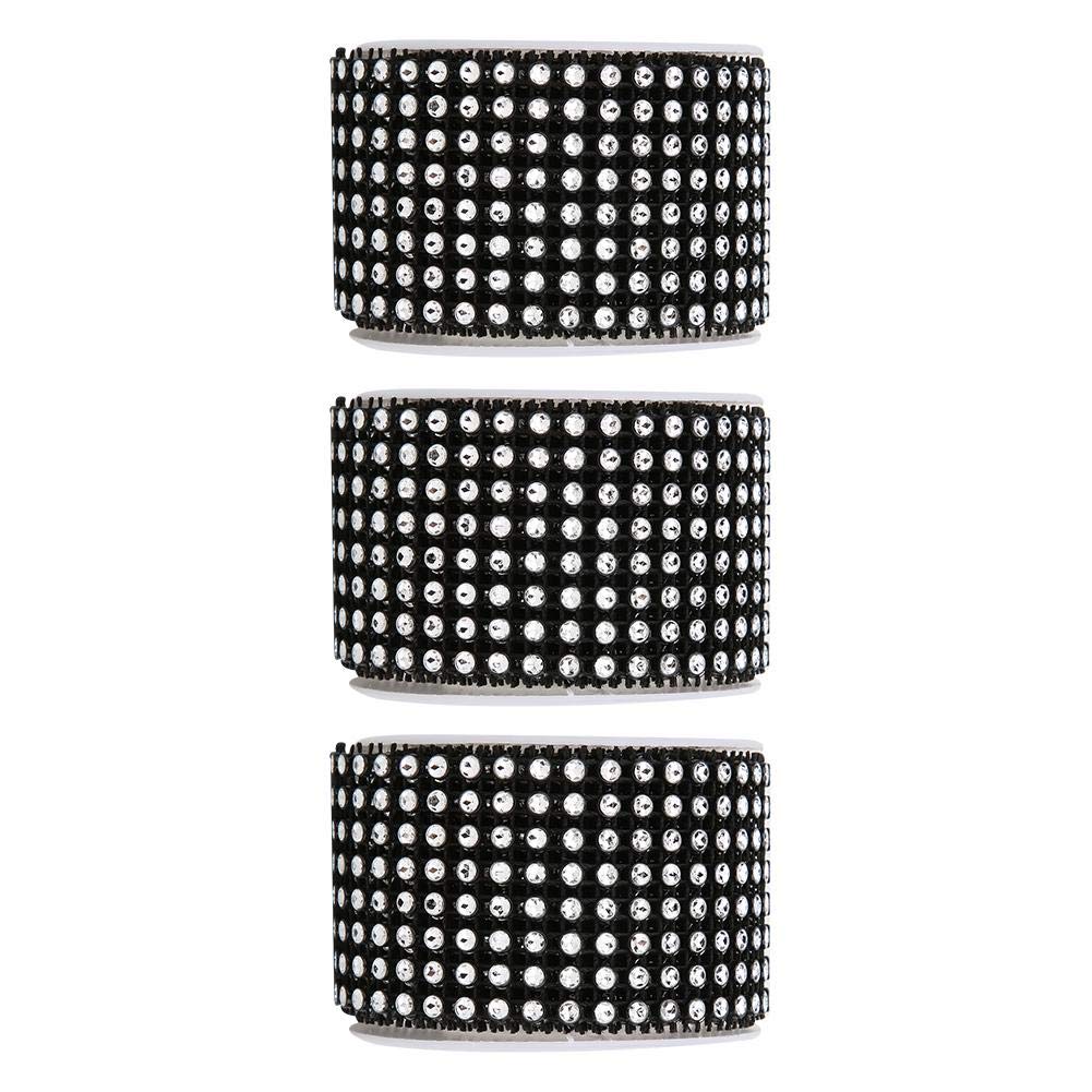 3PCS Rhinestone Mesh Roll Ribbon - Shiny Sparkling Crystal Craft Ribbon for DIY Handmade Decoration, Ideal Wrap and Trim for DIY Projects, Black