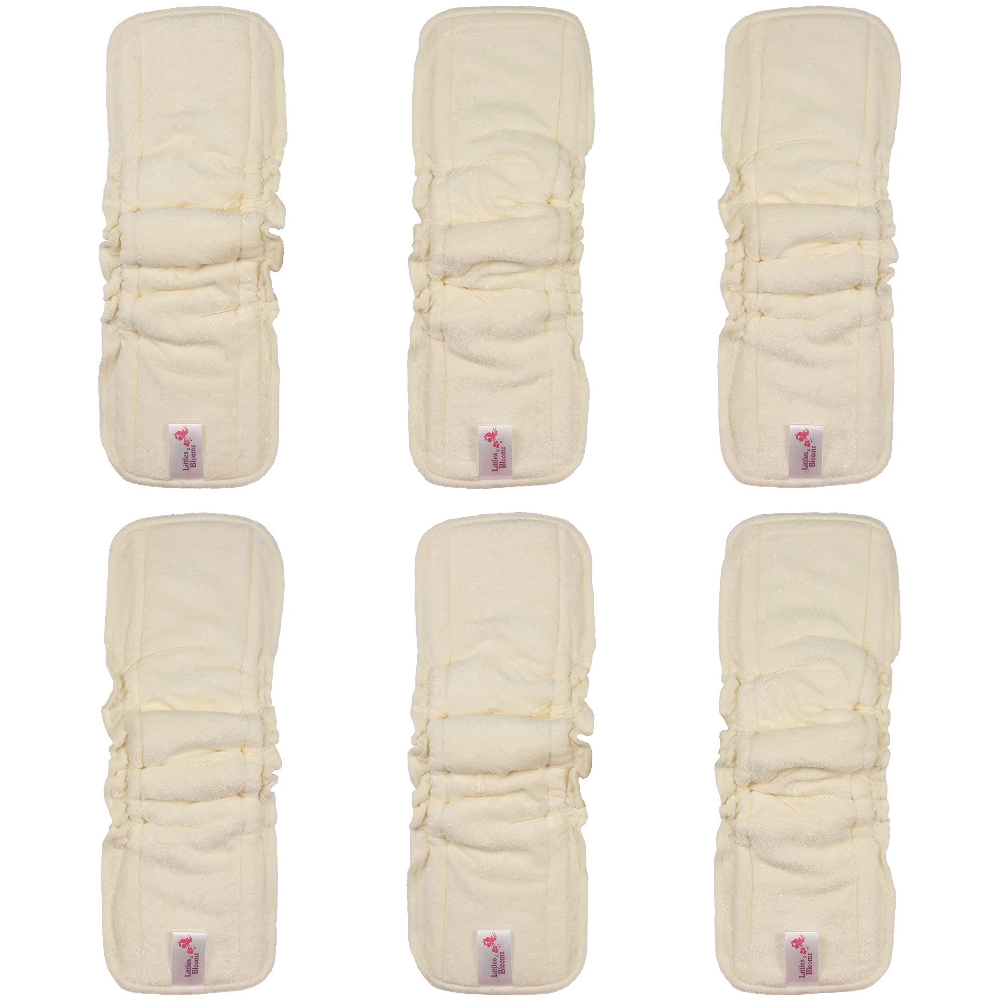 Littles and Bloomz 6 Bamboo Reusable Nappy Insert with Elastic Gussets, 5 Layers Cloth Diaper Booster Liner, BBC6