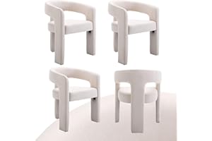 Wahson Set of 4 Linen Fabric Upholstered Open-Back Dining Chairs, Modern Kitchen Armchair for Dining Room, Ivory