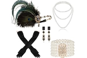 Cizoe 1920s Gatsby Accessories Set for Women Flapper Headband 20s Headpiece Necklace Gloves(aa)