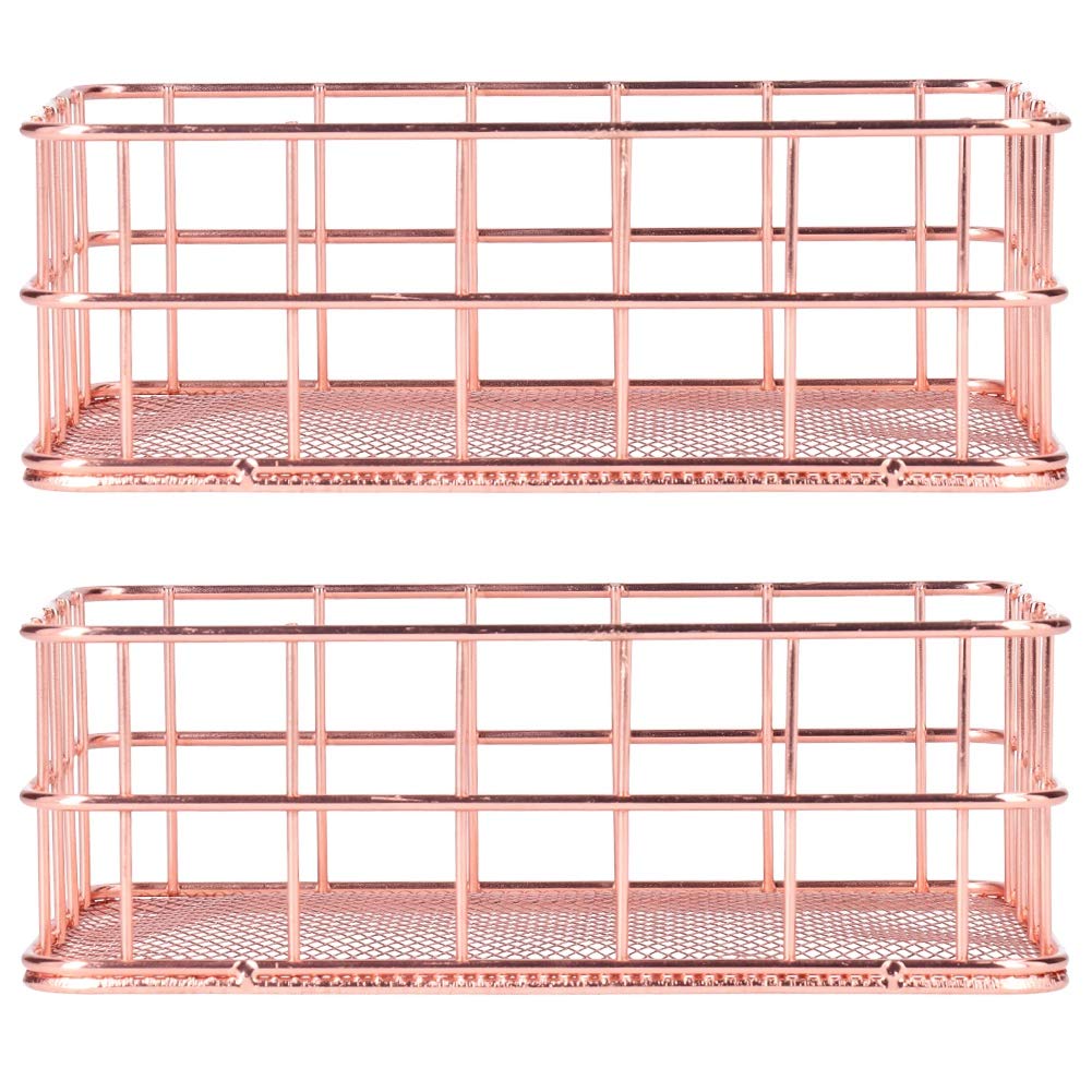 HEEPDD Iron Storage Basket, 2Pcs Iron Rose Gold Storage Basket Metal Organizer Basket Desktop Organizer Container for Home Office(S)