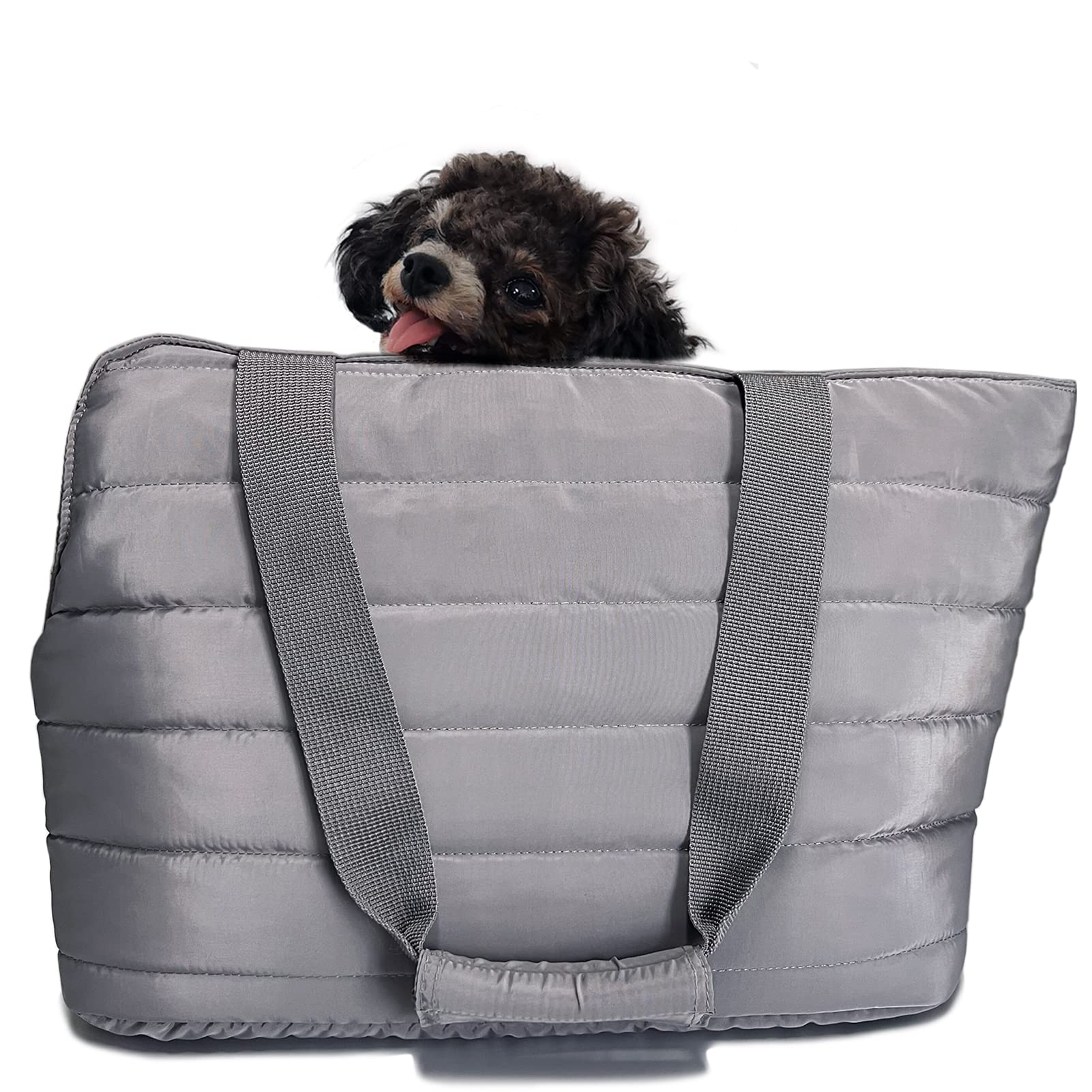LeerKing Dog Carrier Handbags with Pocket,Soft-Sided Small Dog Purse Carrier for Puppy Cat, Grey