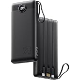 VRURC Portable Charger 20000mAh, Built-in Cables Fast Charging Power Bank, PD QC 3.0 Travel Essentials Battery Pack, 4 Output &amp; 2 Input Phone Charger for iPhone, Samsung, Android
