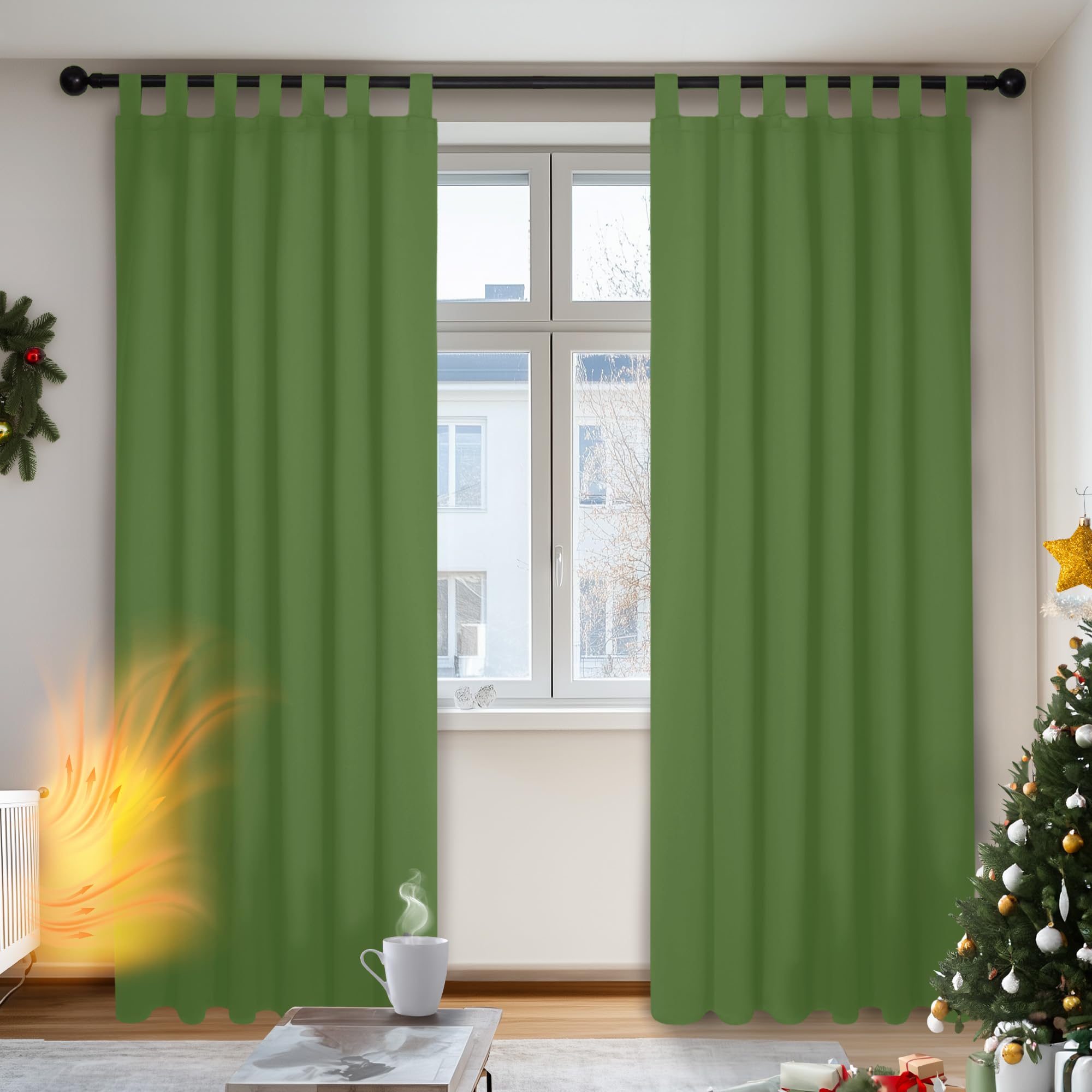 Deconovo Window Treatments Tab Top Blackout Curtains Room Darkening Thermal Insulated Curtains for Bedroom Green W55 x L79 Inch One Pair