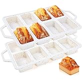 AOTASO 2 Pcs Mini Loaf Pans with Metal Reinforced Frame, Nonstick Small Silicone Bread Pans for Baking, 8 Cavity Tiny Meatloaf Pan (Cream)