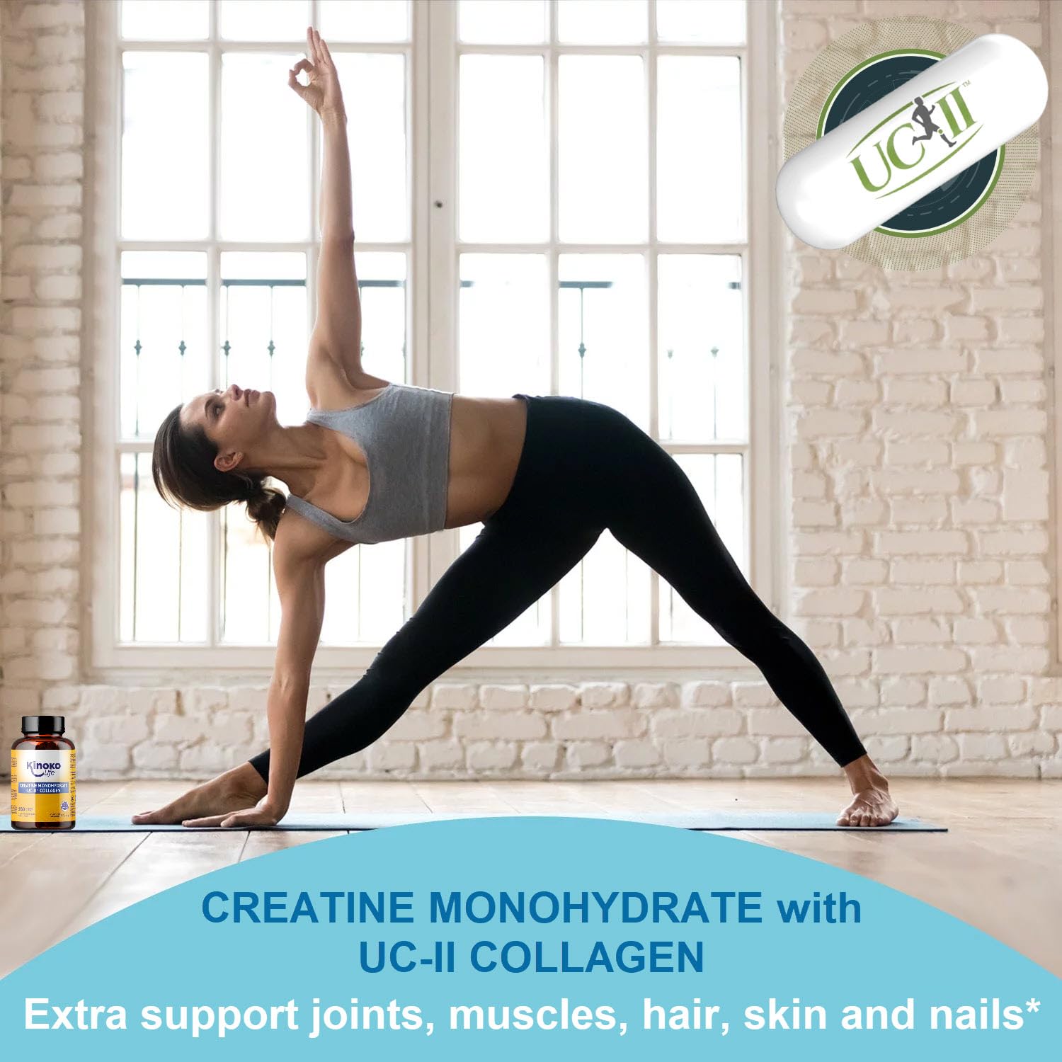 Kinoko Life Creatin Monohydrat Kapseln 3000mg & UCII Kollagen – 180 Kapseln – Kreatin und Creatine Monohydrate für Pre Workout Booster und Gym – Hochdosierte Creatin Kapseln mit Kreatin Pulver 5