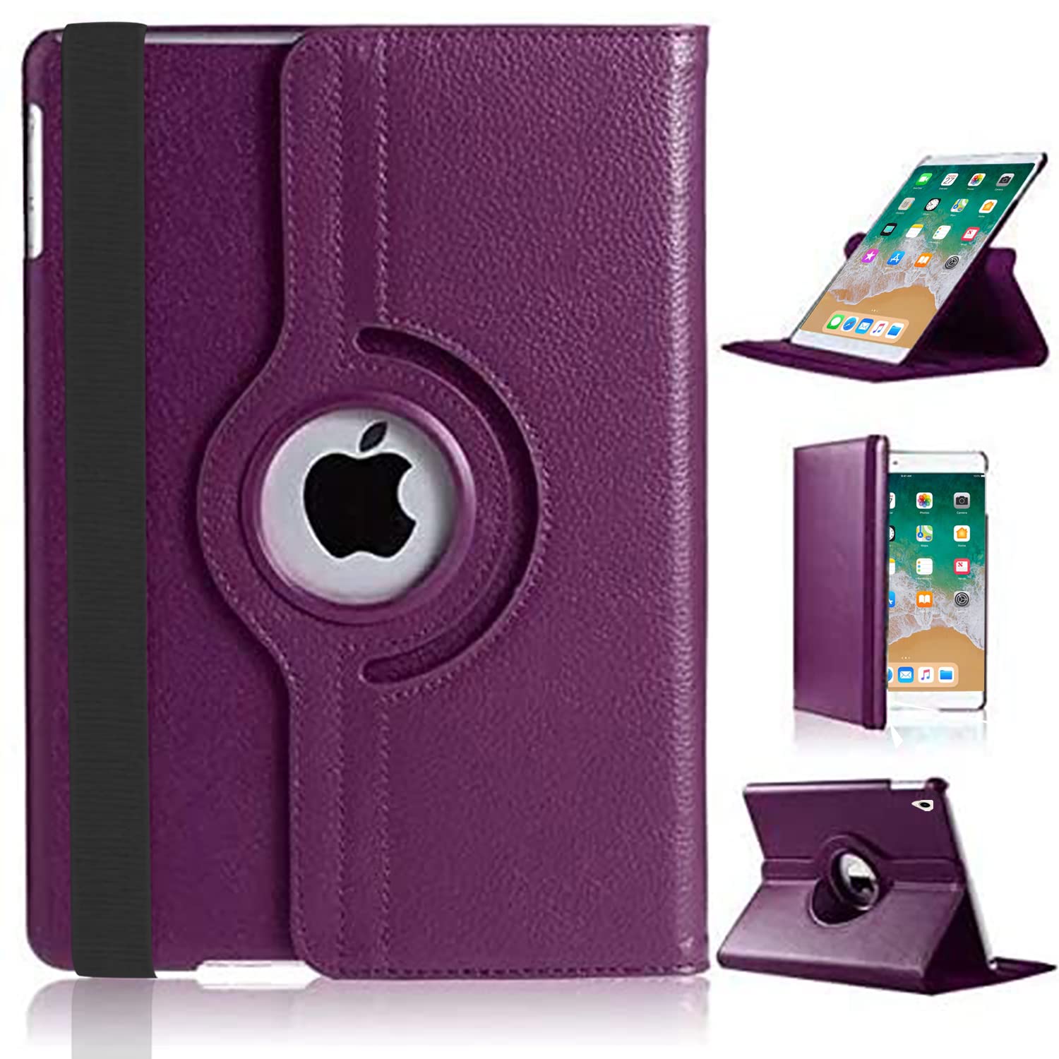 For iPad Air 9.7 2017-2018 Case/Pro 9.7 / Air 2 Case 360 Degree Rotating Stand Multi-Angle Viewing Auto Wake/sleep Shockproof Smart Folio Kids Friendly Protective Cover For iPad 5/6 (PURPLE) — image 1