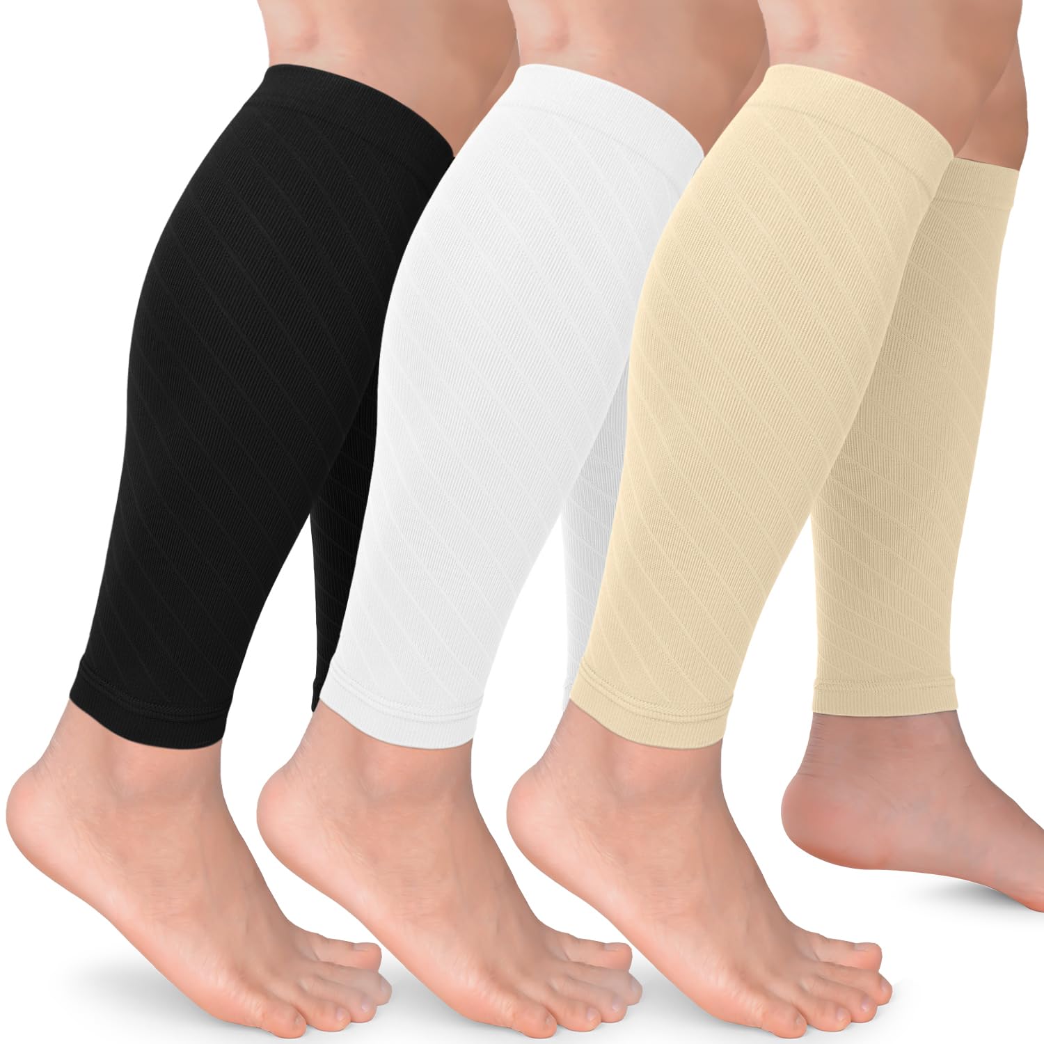 Photo 1 of 3 Pack Leg Compression Sleeve, Calf Support Sleeves for Women and Men Calf Brace for Shin Splints, Pain Relief (Black/White/Nude, L/XL)