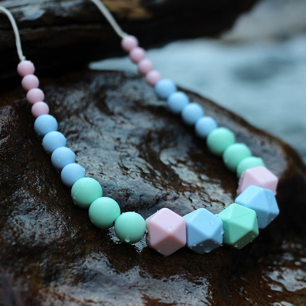 Silicone Teething Necklace for Mum，KEFU teethers Silicone Beads for Babies Breastfeeding and Wearing Nursing Jewellery 100% BPA Free，Silicone Teething Beads for Baby