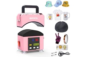 BERXOL Hat Press,Hat Press Heat Machine for Caps, Curved Heat Plate，Precise Temperature & Timer Control for Easy Operation, Mini Hat Heat Press for Hats, Bags and Socks (Coral Pink)