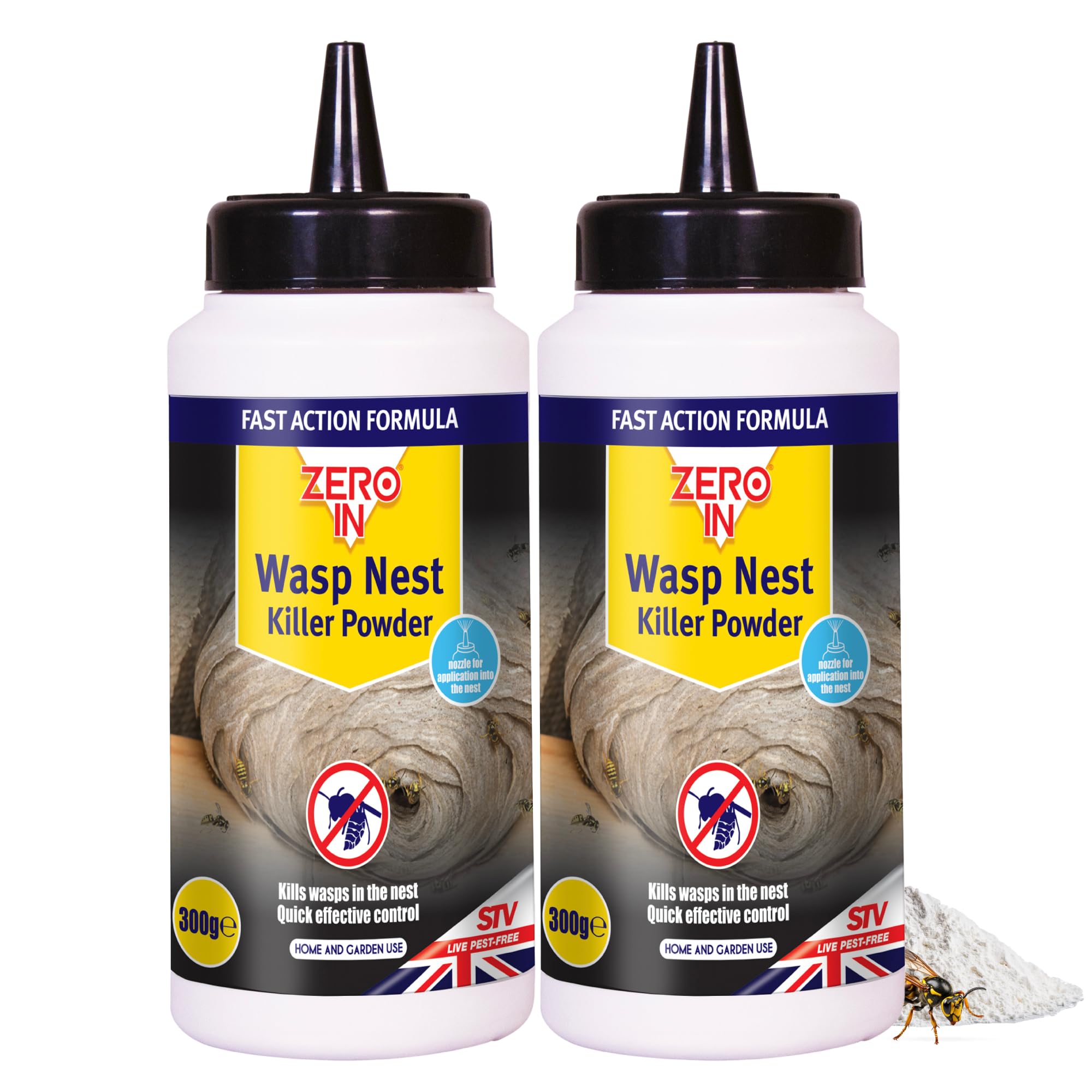 Zero In Wasp Nest Killer - Insecticidal Wasp Killer Powder for Garden & Home Nest Removal - Fast-Acting, with Child-Resistant Cap for Effective Wasp Control in Hard-to-Reach Areas- 300g x 2 Multi-Pack