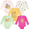 Disney Classics Princess Lion King 101 Dalmations Pumbaa Princess Ariel Timon Baby Girls 5 Pack Bodysuits Newborn to Infant