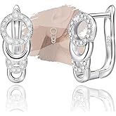 Sterling Silver Trendy Halo Earrings Dainty Huggie Hoop Cubic Zirconia Earring White Gold Plated Hypoallergenic Jewelry Fashion Birthday Gift for Women
