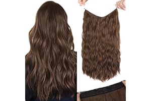 HOOJIH Wire Hair Extensions 2 Ways Adjustable Headband Size Curly Wavy Invisible Wire Hair Extensions Hairpiece 16 Inch 110 Gram for Women - Dark Brown with Copper