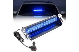 BooYu 14.8in LED Windshield Emergency Strobe Dash Light Bar 12/24V Interior Visor Deck Flashing Hazard Safety Warning Lights for Police Law Enforcement POV Trucks Vehicles [Blue/Blue][12 LEDs][18W]