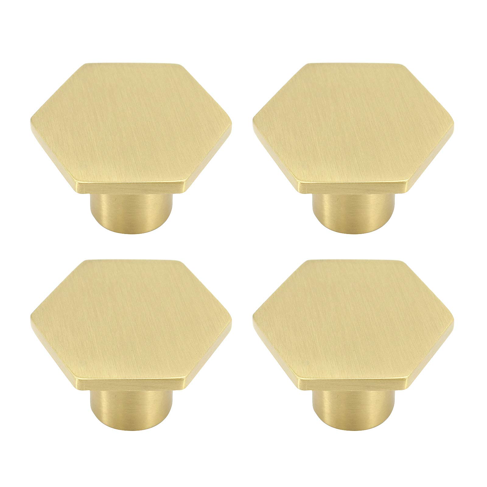 Solid Brass Hexagon Cabinet Knobs, Pure Copper Cupboard Pull Handle with Screws for Wardrobe Door,Cabinet Doors and Dresser Drawers(30mm*21mm) (4 Pcs)
