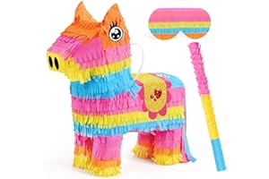 Cinco De Mayo Donkey Pinata - Rainbow Donkey Decorations with a Blindfold and Bat for Boys Girls Mexican Themed Birthday Part