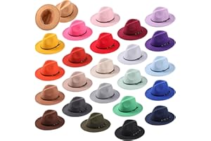 Sureio 24 Pcs Felt Hats for Women Wide Brim Panama Hats Bulk with Belt Buckle for Men Ladies Cowboy Vintage Vacation