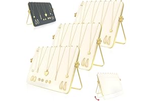 3 Pack Necklace Display Stand, Double-Sided Velvet Jewelry Organizer Large Necklace Holder Chain Stand in Beige Grey Jewelry 