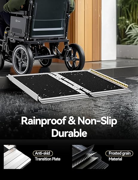 FACHNUO 2 FEET PORTABLE WHEELCHAIR RAMP, NON-SKID ALUMINUM HANDICAP RAMPS WITH HANDLE, FOLDING THRESHOLD WHEEL CHAIR RAMP FOR HOME STEPS, STAIRS, ENTRY, THRESHOLD, DOORWAYS, SCOOTER, 800LBS CAPACITY