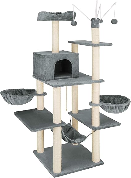 Tectake Arbre A Chat Griffoir Grattoir Hauteur 165cm Avec Hamac 4 Balles De Jeu Diverses Couleurs Gris Fonce No Amazon Fr Cuisine Maison
