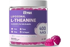 ELYSX Liposomal L Theanine Gummies, Chewable L-Theanine 400mg with GABA Supplement for Kids & Adults, Stress Relief, zzZ and Relaxation, Focus Support, Natural Blueberry Flavor, 60 Count