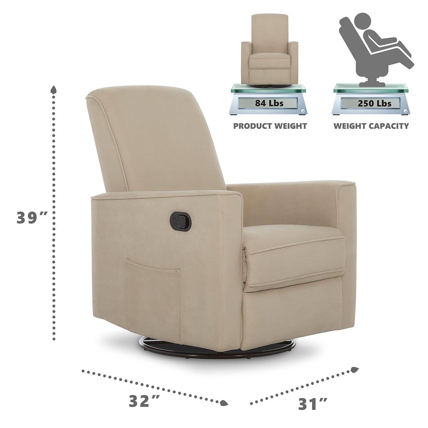 Evolur Raleigh Basic Glider, Recliner and Rocker in Fawn: Baby