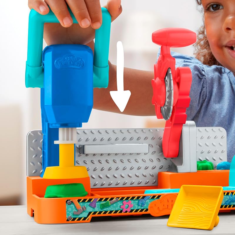 Play-Doh Tool Bank Craft set com plasticina com selos, ferramentas de brinquedo e 5 potes de cores diferentes, meninos e meninas de 3 anos ou mais