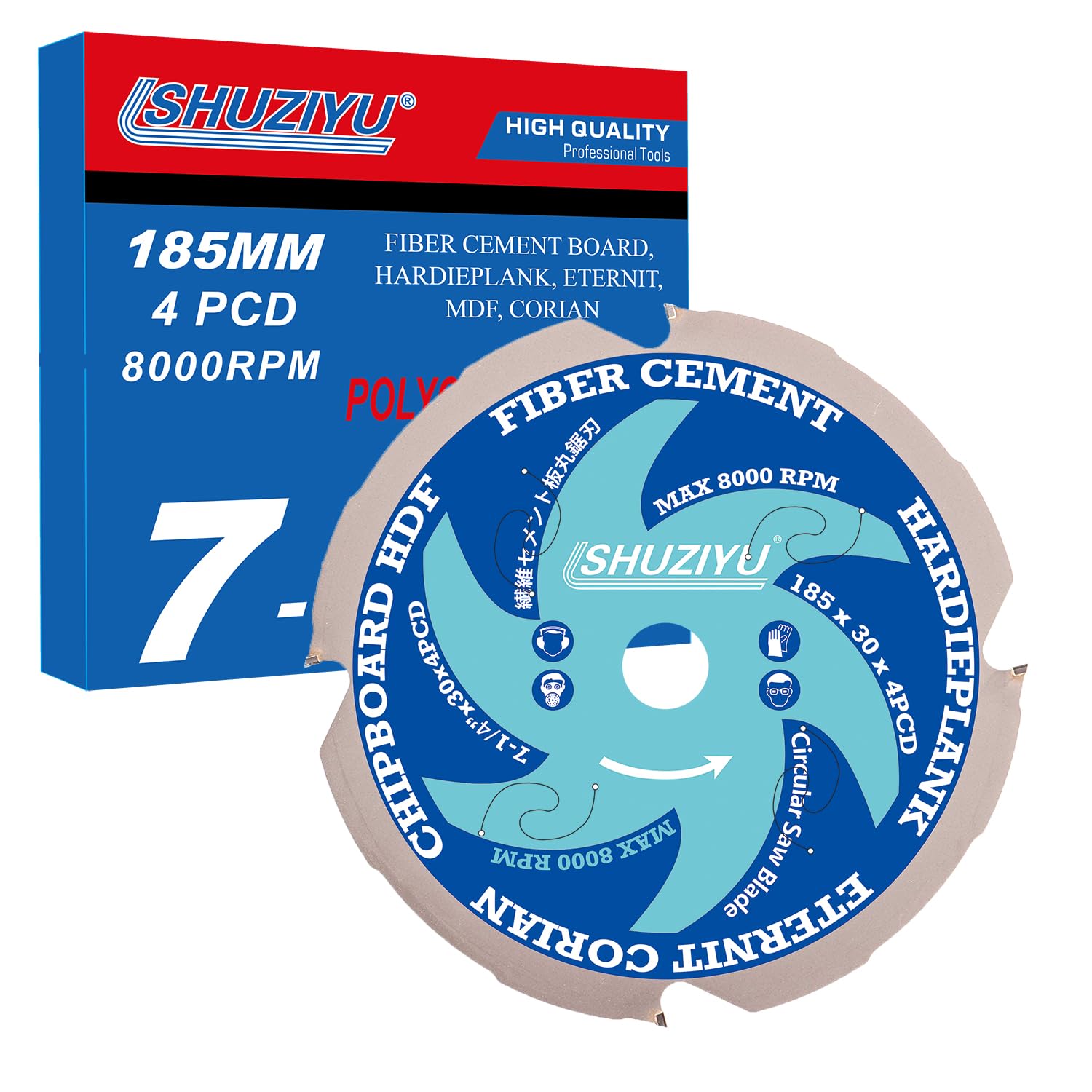 LSHUZIYU 185mm-4PCD, Centre hole 30mm, Polycrystalline Diamond Tipped 4 PCD, Hardie blade, Fiber Cement Board Circular Saw Blade — image 1