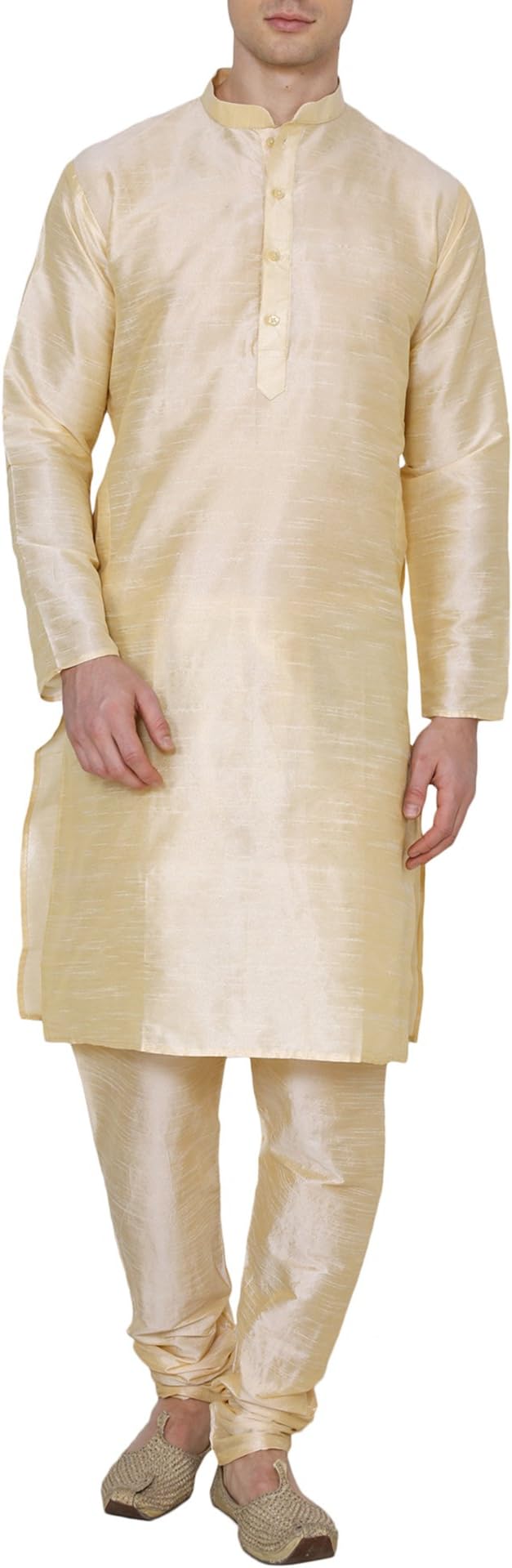 Kurta Royal Men's Polysilk Festive Wear Colourful Churidar Set's (44, Gold)