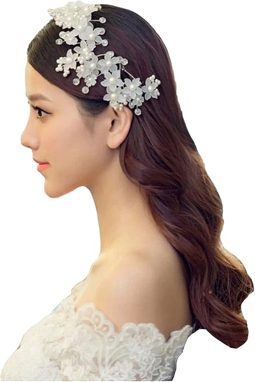 Amazon ウェディング花嫁 髪 飾り 魅力的 お花 ヘッドドレス 韓国風 レース アクセサリー 披露宴 二次会 パーティ ピン コーム 通販
