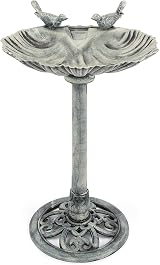 CHRISTOW Clam Shell Resin Bird Bath Grey 80cm Garden Pedestal Standing