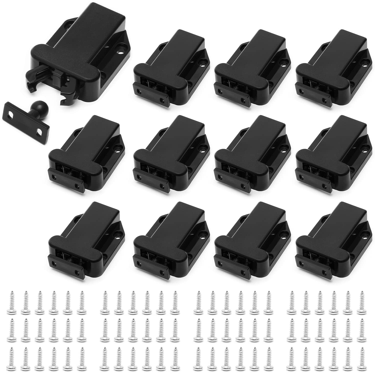 12 Pcs Touch Release Catch Latch Cupboard, Push to Open Catch Lock Black, ABS Push Latch for Cupboard and Drawer