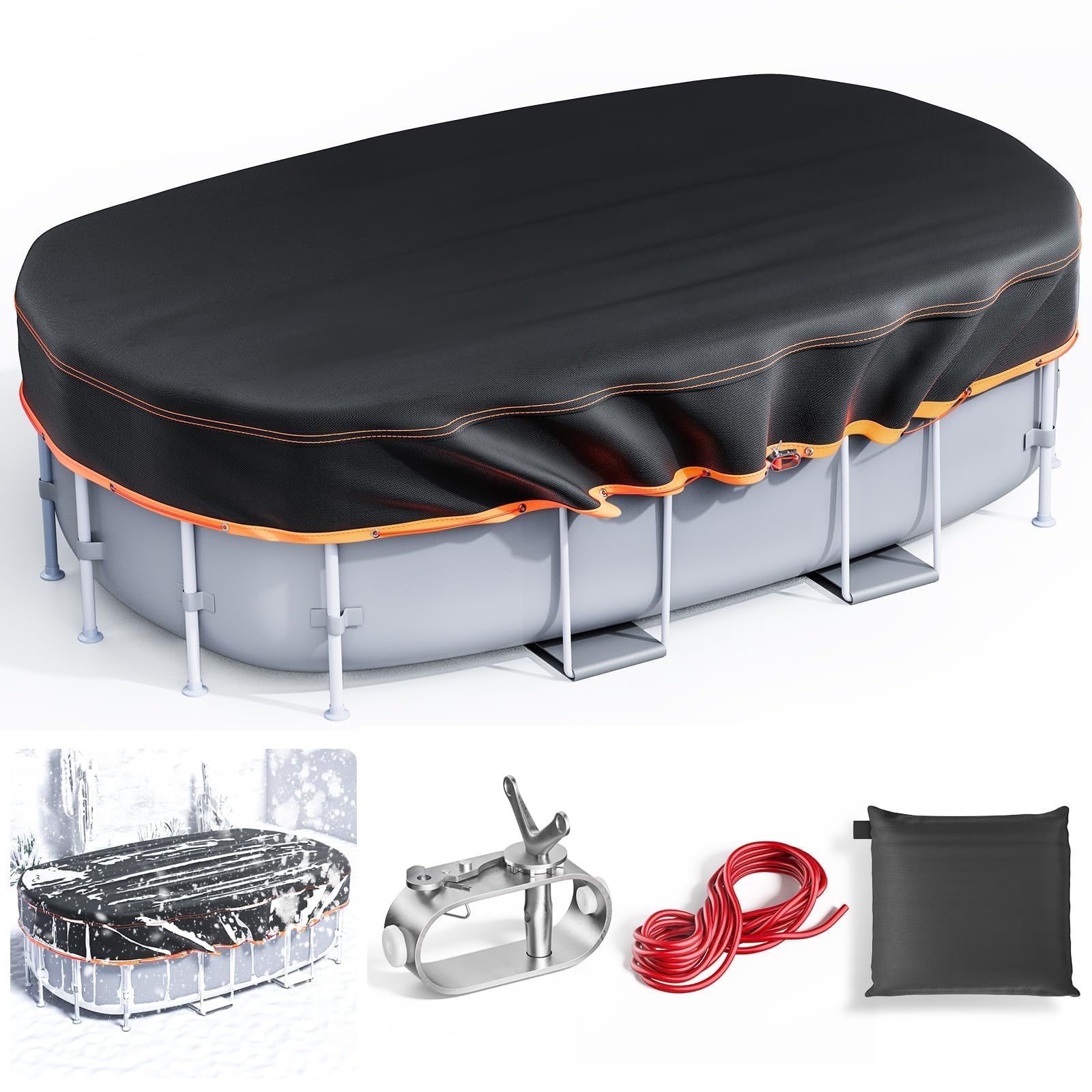 Photo 1 of 12x18Ft Oval Pool Cover - Solar Rectangular Covers for Above Ground Pools, Oxford Fabric Pool Covers for Above Ground Pools with Winch and Cable, Waterproof and Dustproof Swimming Pool Cover