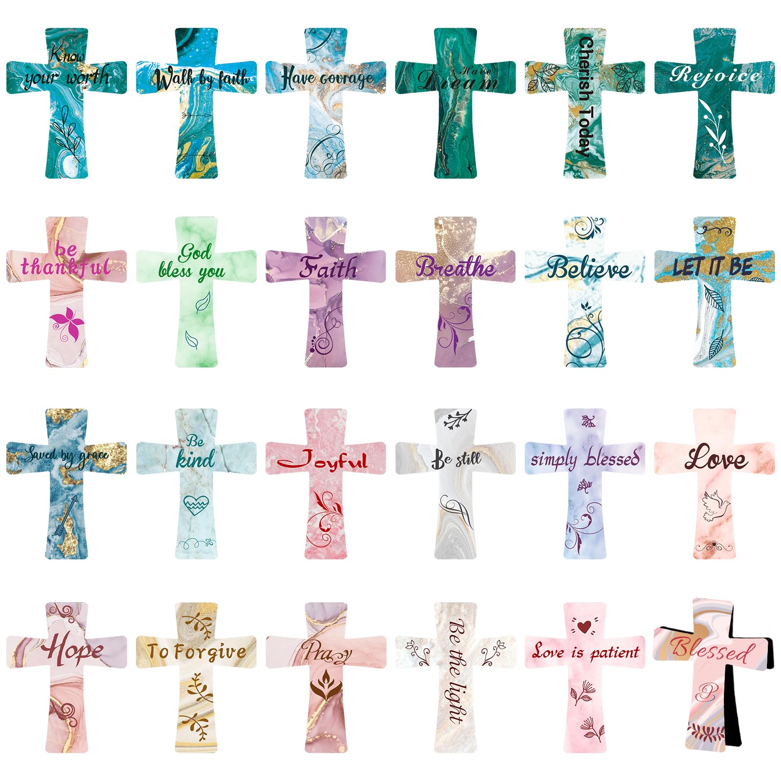 MWOOT Pack of 24 Cross-Shaped Magnetic Bookmarks with Marble Pattern, Christian Bible Magnet Book Clips, Page Markers for Books and Reading, Funny Magnet Book Marker Gifts for Student Teacher(5*4cm)