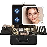 Yooaye Makeup Box with Detachable Lighted Mirror–Travel Train Case, Cosmetic Storage Organizer & Makeup Suitcase with Adjustable Dividers & Magnetic LED Mirror (Black)