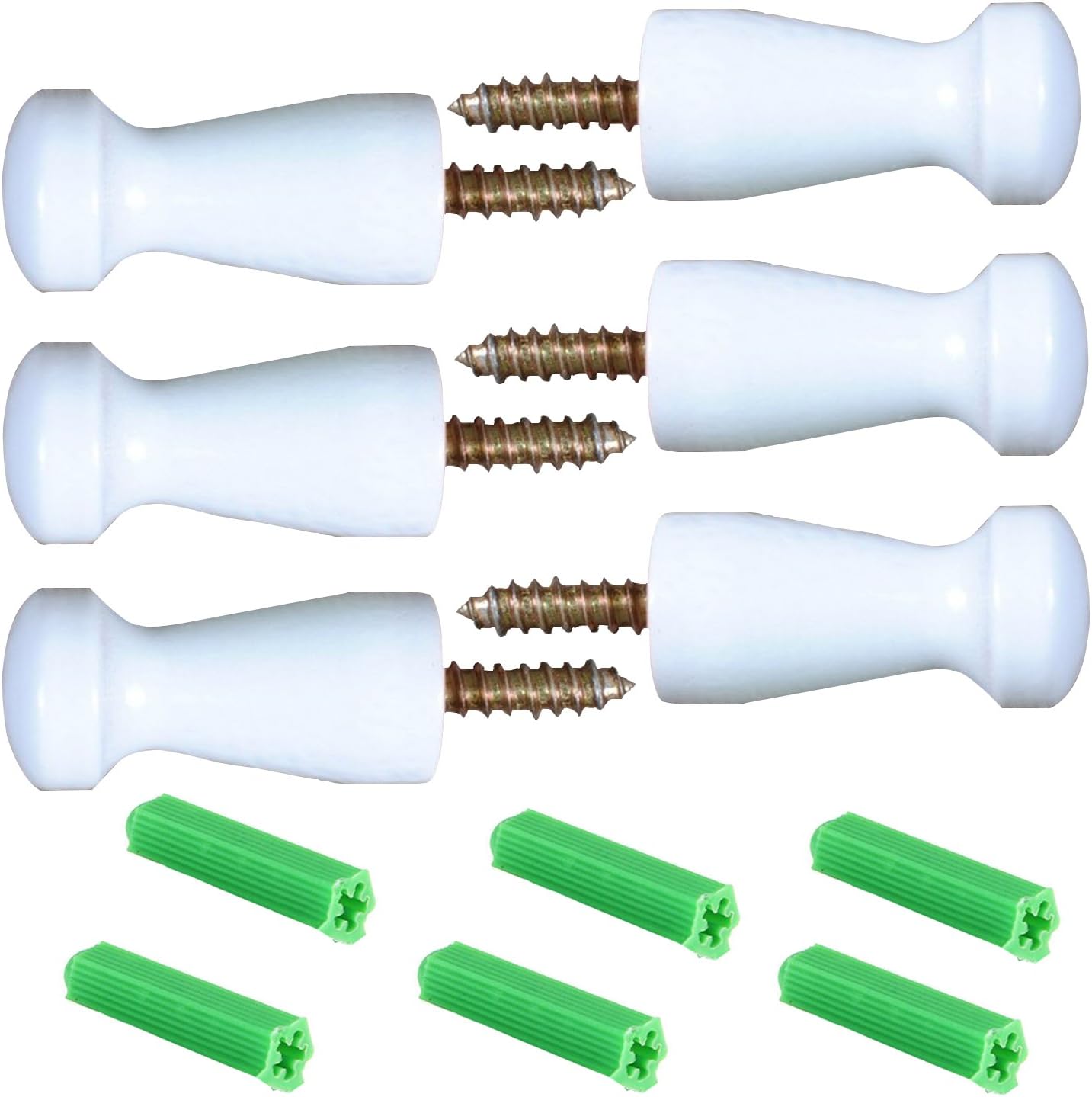 6 Pieces Solid Wood Wall-Mount Robe Hook Coat Hook Towel Wall Hook Shaker Pegs with 6 Pieces Self-Drilling Screw,White