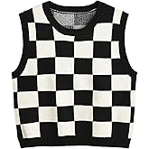 Hyipels Women's Sweater Vest,Y2K Sleeveless Pattern Preppy Style Knitted Crop Tank Top for Girl