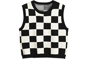 Hyipels Women's Sweater Vest,Y2K Sleeveless Pattern Preppy Style Knitted Crop Tank Top for Girl