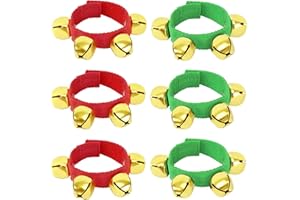 Augshy 6 Packs Christmas Wrist bands Jingle Bells with Gold Bells, Bracelet Ankle Bells Musical Instruments for Christmas Gifts Kids Party Favor Toys(3 Red and 3 Green)