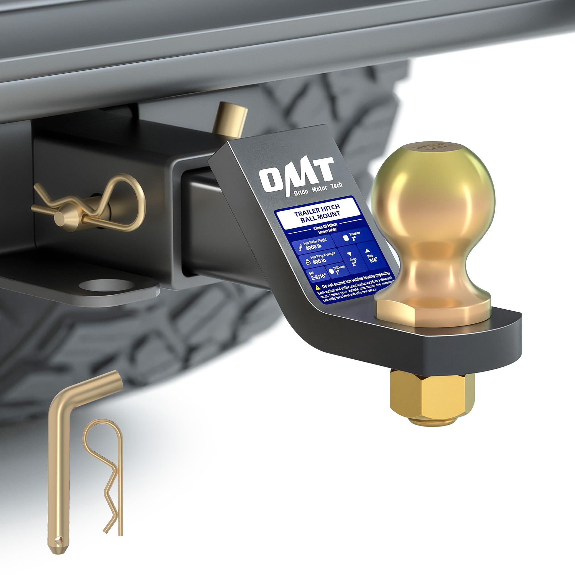 Photo 1 of Orion Motor Tech Trailer Hitch Ball Mount, for 2" Receiver with 2-5/16" Ball 2" Drop 8000 lb. Towing Capacity, Heavy-Duty Tow Hitch Reversible Ball Hitch for Truck Boat RV Cargo with Hitch Pin & Clip