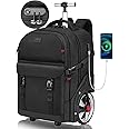 MATEIN Rolling Backpack for Adults with Wheels, 17 Inch Large Wheeled Backpack with USB Charging Port & Combination Lock, Water Resistant Anti Theft Travel Laptop Backpack for Men Work Business, Black