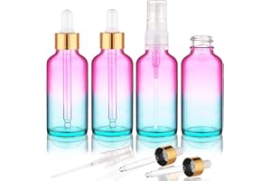 Hethyo 4 pack 4 oz Glass Dropper Bottle with Extra 2 Eye Dropper,30ml Rainbow Colored Thick Glass Tincture Bottles,Leakproof Travel Essential Oils Bottles (4 OZ)