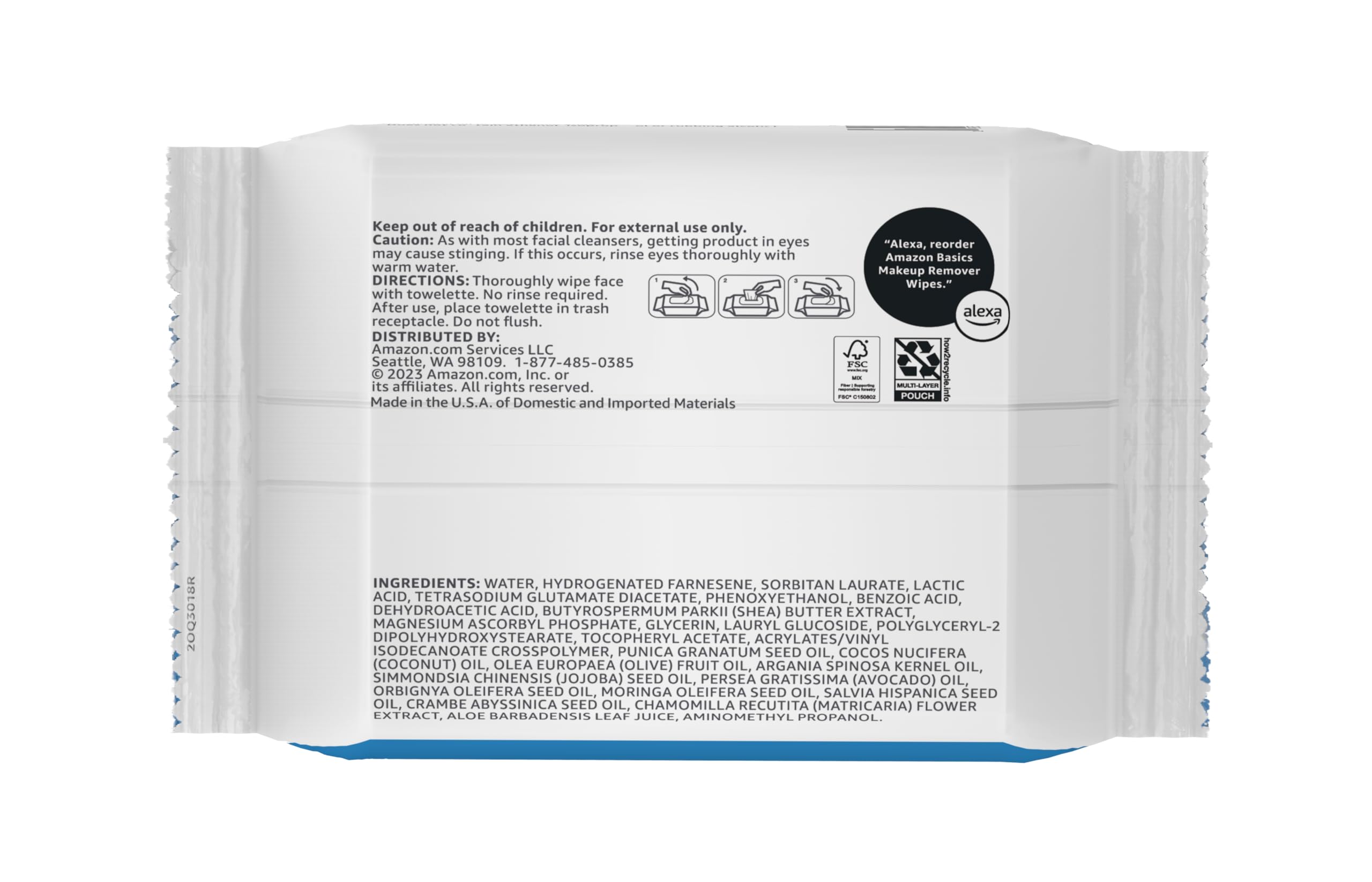 Amazon Basics Makeup Remover Wipes, Gentle Cleansing, Dermatologist Tested, Fragrance-Free, Plant Based, Alcohol-Free, Removes Waterproof Mascara, 25 Count Per Pack, Pack of 1