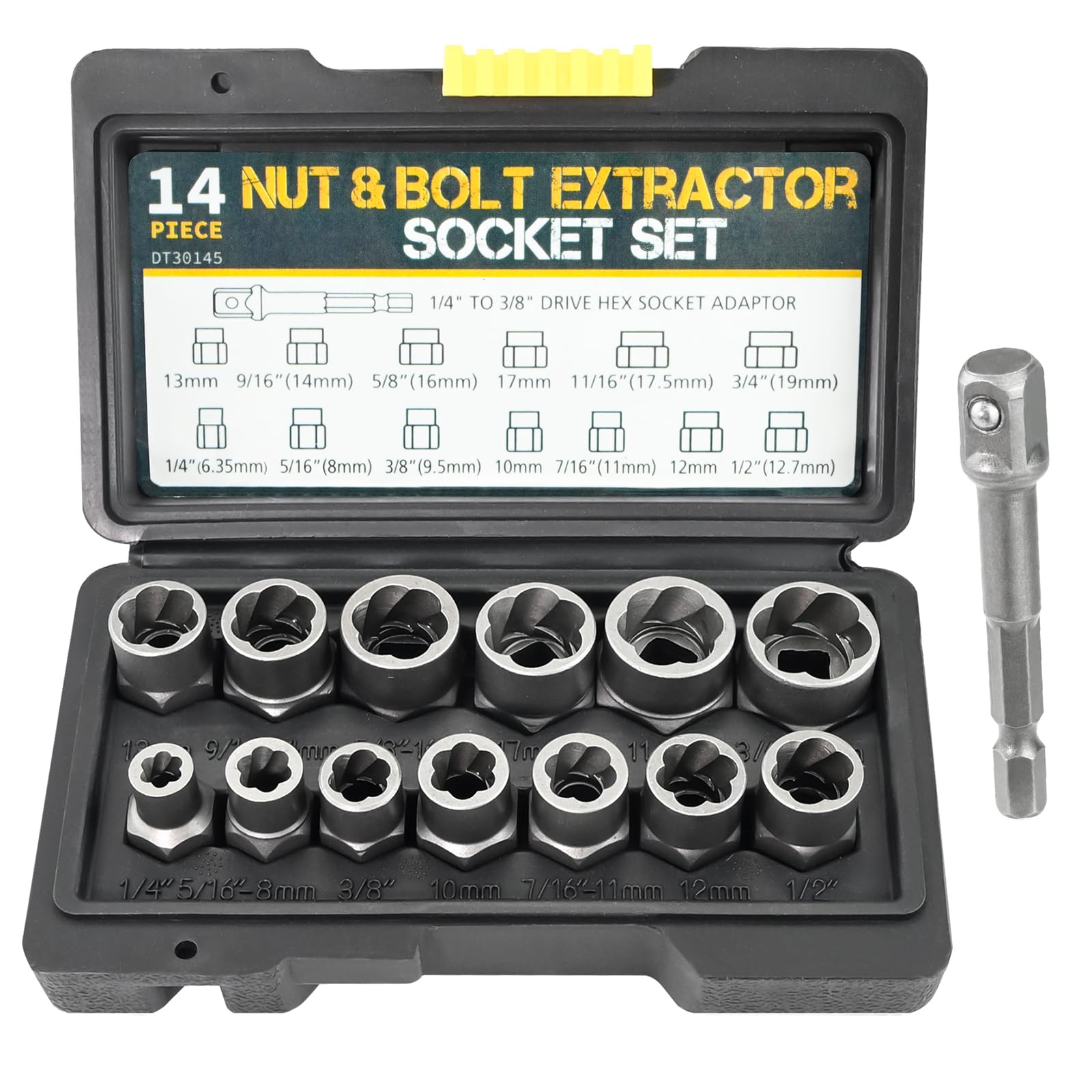 14PCS Bolt Extractor Set, Impact Bolt Lug Nut Remover Kit Rounded Bolt Stripped Lug Nut Remover Locking Wheel Nut Removal Tool Socket Set for Damaged Frozen Studs Rusted Rounded-Off Bolts Nuts Screws