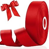 Red Ribbon 1 Inch, Double Faced Satin Valentine Ribbon for Gift Wrapping 25 Yards, Flower Bouquet DIY Hair Bows Eternal Flowers, Valentines Day Wedding Birthday Party New Year Decorations