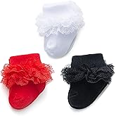 Baby Girl Socks Eyelet Triple Lace Ruffle Socks Turn Cuff Socks 2/3/5 Pairs Ankle Dress Sock for Newborn Infant Toddler