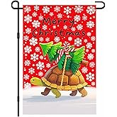 IVN Merry Christmas Turtle Garden Flag 12x18 Inch Double Sided Cute Tortoise Tree Snowflake Winter Outdoor Yard Flag for Home Front Door Lawn Porch Holiday Decor