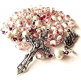 elegantmedical Handmade Veluriyam Rose Beads & Pearl Beads Rosary & Italy Cross Catholic Necklace Gift Box