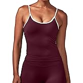 Ouber Women's Strappy Gym Tank Top with Padded Longline Sports Bra – Seamless Bodybuilding Fitness Top